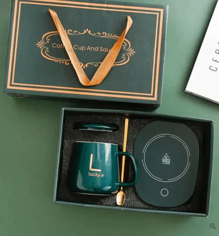 ☕ SET PREMIUM: TAZA DE CERÁMICA CON CALENTADOR INTELIGENTE "LUCKY EDITION"